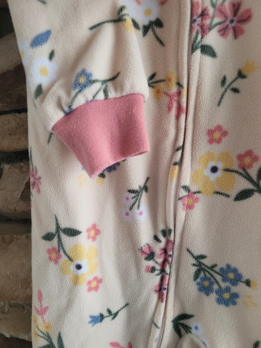 4T Floral Footed Pajamas with Pink Trim